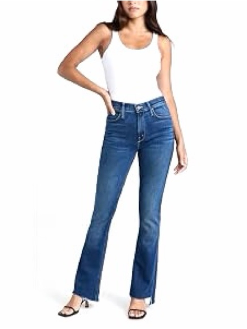MOTHER The Runaway Step Fray Groovy Wash Slim Flare Stretch High-Rise Jeans 29